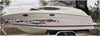 american flag metal tears vinyl decals on the side of a boat